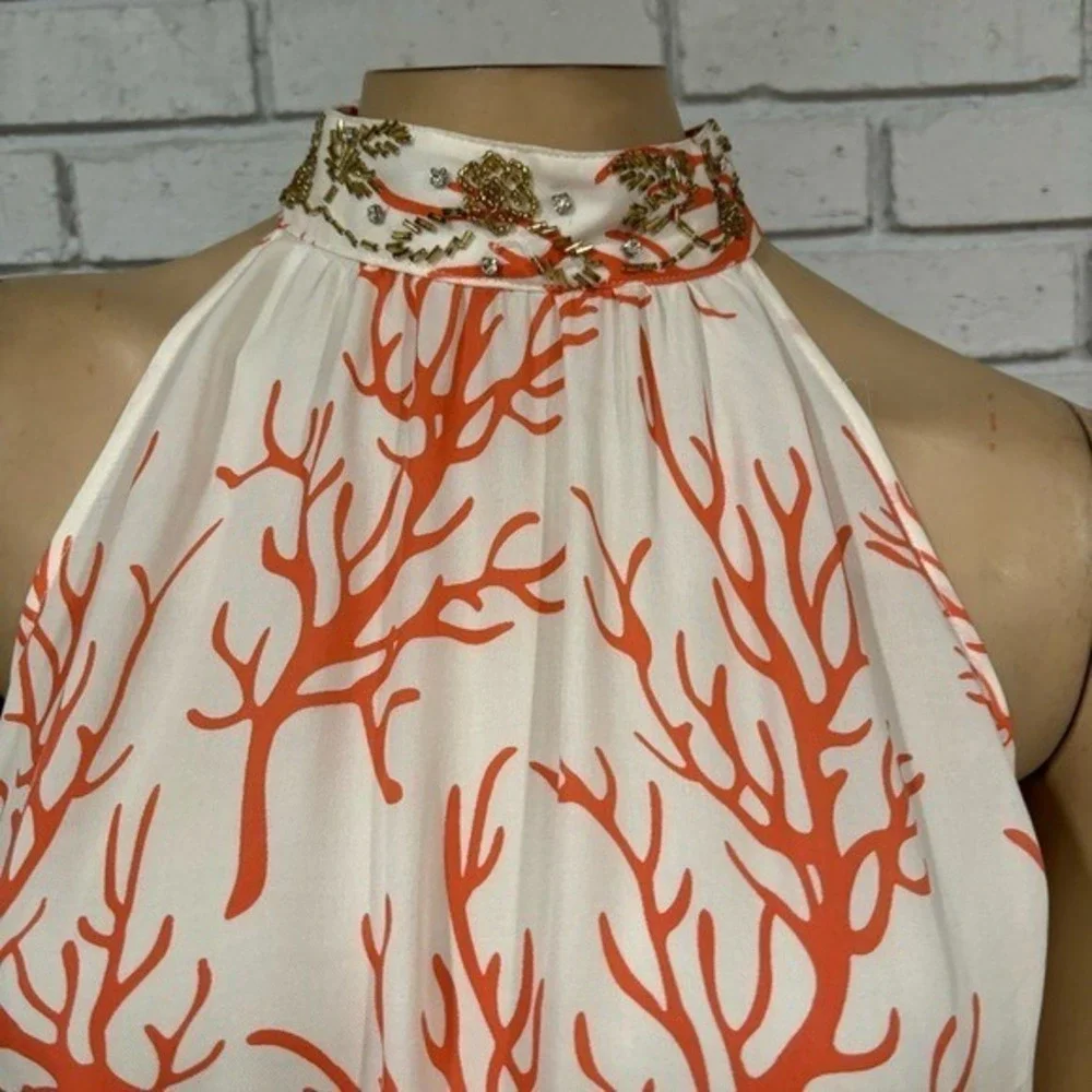 Michael Kors Coral White Beaded Halter Top Boho Resort NWT Size 12